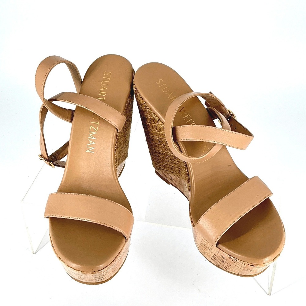 Stuart Weitzman Size 10 Tan Leather Espadrille‎ Wedge Platform Sandals NEW $495 - Picture 3 of 12
